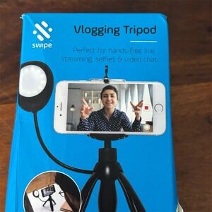Thumbs Up Swipe Vlogging Tripod w/ LED Light & Smartphone Holder